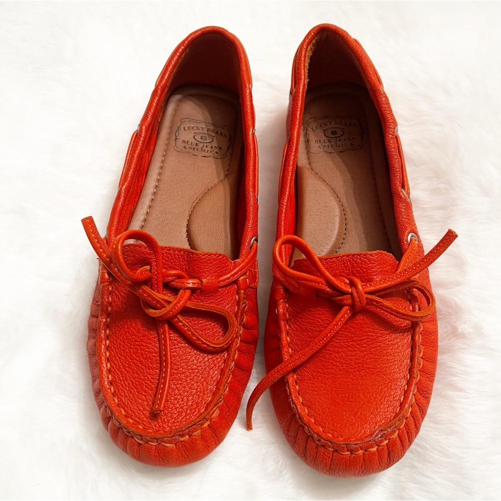 Deep Orange Lucky Brand 100% leather upper Moccasins. Size 7.5/37.5.